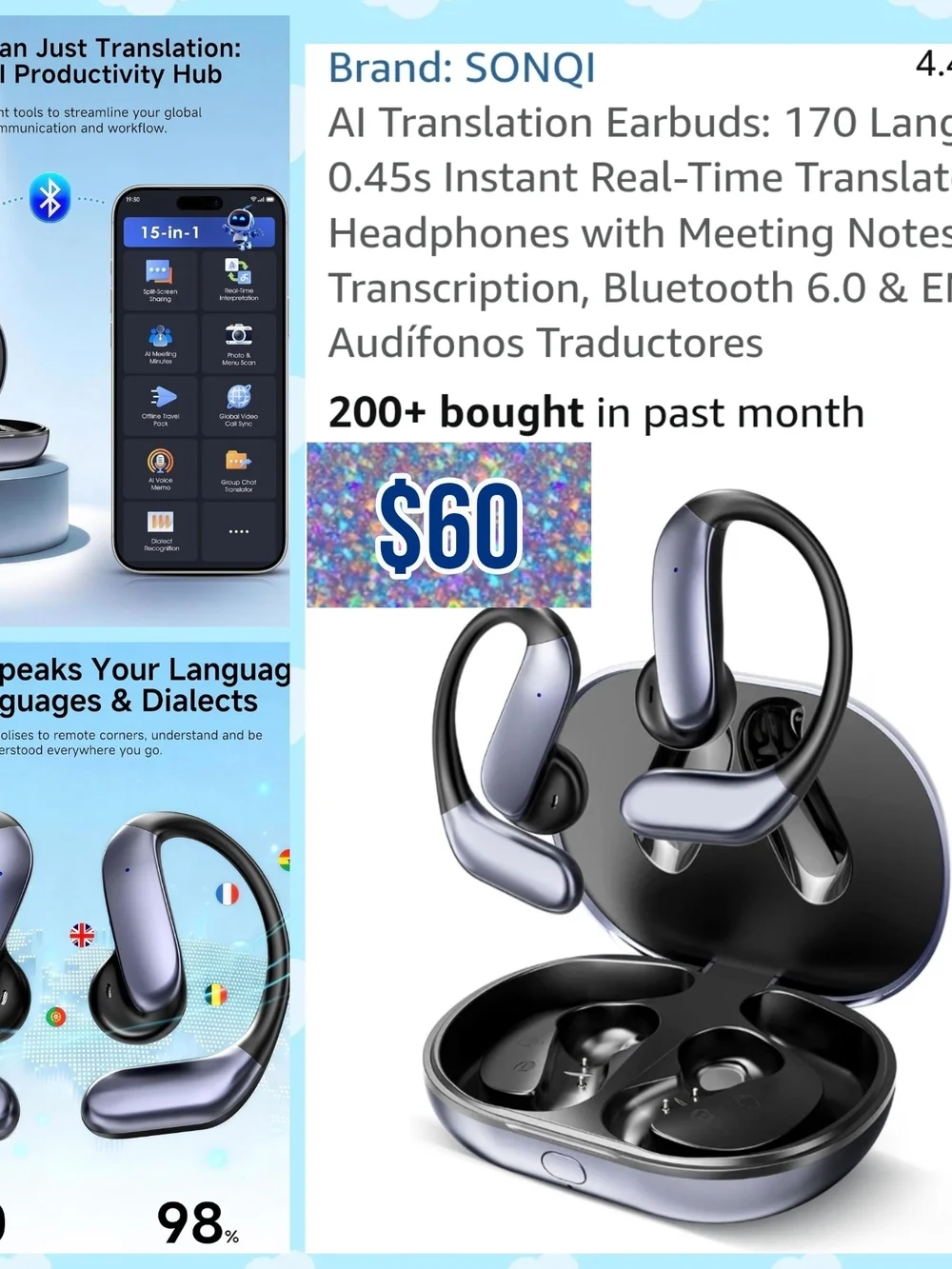 AI Translation Earbuds in Metallic Purple - Real-Time Translator